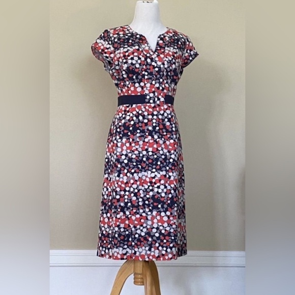 Boden blue red white dot textured dot Career Dress size 8 long - Picture 1 of 14